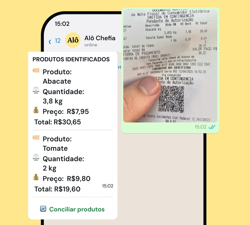 Movimente seu estoque por texto, áudio, foto ou XML no WhatsApp