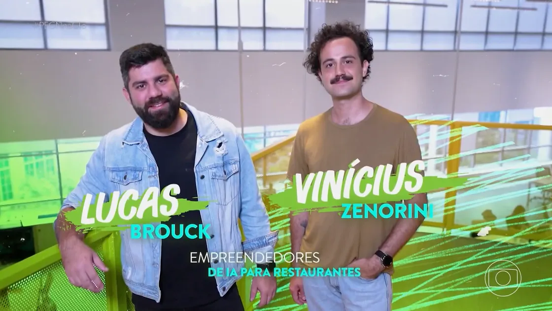 Lucas Brouck e Vinícius Zenorini, fundadores da Alô Chefia, na reportagem da Globo